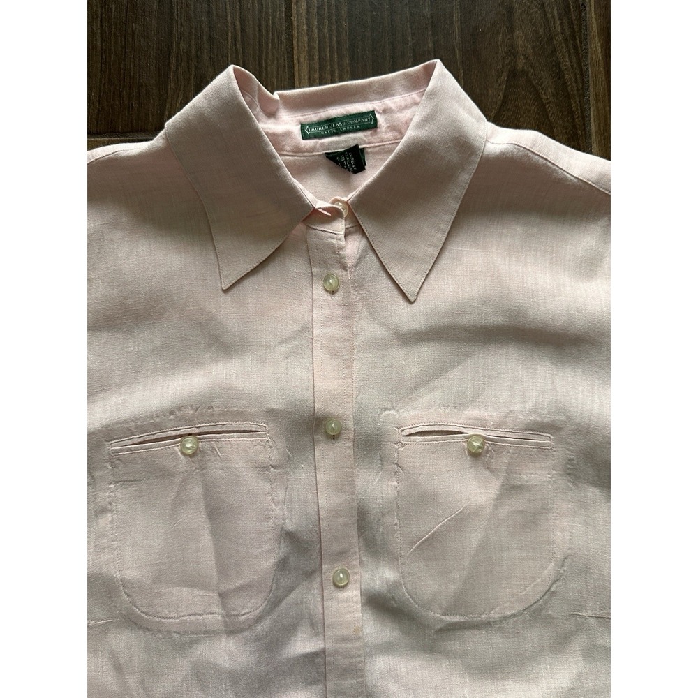 Lauren Ralph Lauren Cream Linen Blouse Womens 1X Button Up Long Sleeve Career